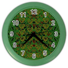 Love The Hearts On Green Color Wall Clock by pepitasart