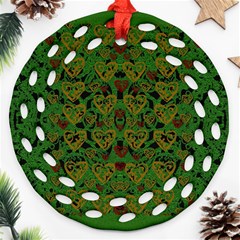 Love The Hearts On Green Ornament (round Filigree) by pepitasart