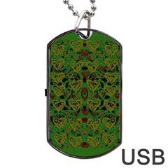 Love The Hearts On Green Dog Tag Usb Flash (one Side) by pepitasart