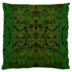 Love The Hearts On Green Large Cushion Case (two Sides) by pepitasart