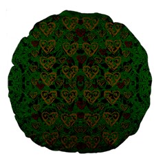 Love The Hearts On Green Large 18  Premium Round Cushions by pepitasart