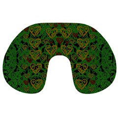 Love The Hearts On Green Travel Neck Pillow by pepitasart