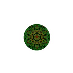 Love The Hearts  Mandala On Green 1  Mini Buttons by pepitasart