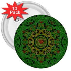 Love The Hearts  Mandala On Green 3  Buttons (10 Pack)  by pepitasart