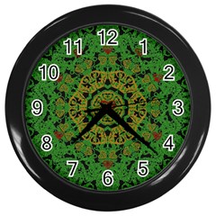 Love The Hearts  Mandala On Green Wall Clock (black) by pepitasart