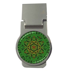 Love The Hearts  Mandala On Green Money Clips (round)  by pepitasart