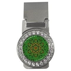 Love The Hearts  Mandala On Green Money Clips (cz)  by pepitasart