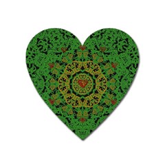 Love The Hearts  Mandala On Green Heart Magnet by pepitasart