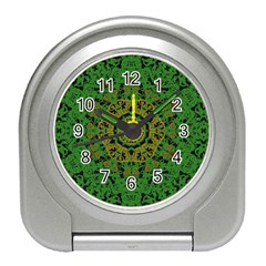 Love The Hearts  Mandala On Green Travel Alarm Clock by pepitasart