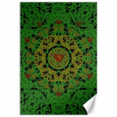 Love The Hearts  Mandala On Green Canvas 12  X 18  by pepitasart