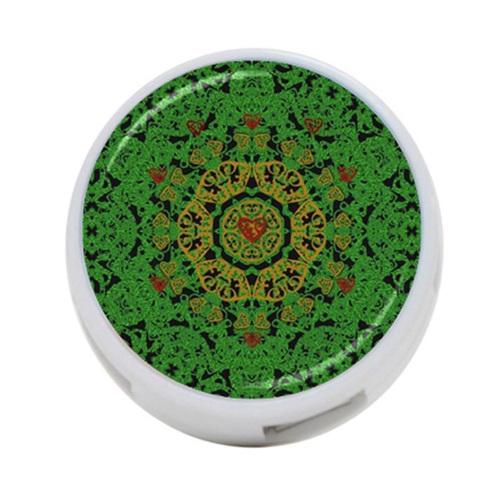 Love The Hearts  Mandala On Green 4-Port USB Hub (One Side)