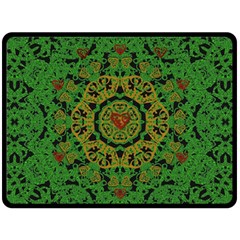 Love The Hearts  Mandala On Green Fleece Blanket (large)  by pepitasart