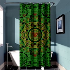 Love The Hearts  Mandala On Green Shower Curtain 36  X 72  (stall)  by pepitasart