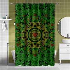 Love The Hearts  Mandala On Green Shower Curtain 48  X 72  (small)  by pepitasart