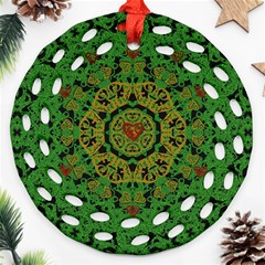 Love The Hearts  Mandala On Green Ornament (round Filigree) by pepitasart