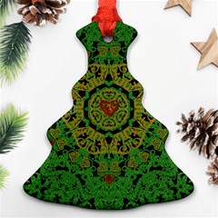 Love The Hearts  Mandala On Green Ornament (christmas Tree)  by pepitasart