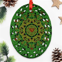 Love The Hearts  Mandala On Green Oval Filigree Ornament (two Sides) by pepitasart