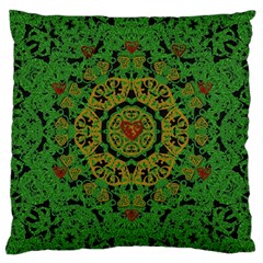 Love The Hearts  Mandala On Green Large Cushion Case (one Side) by pepitasart