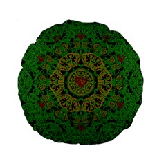 Love The Hearts  Mandala On Green Standard 15  Premium Round Cushions by pepitasart