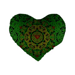 Love The Hearts  Mandala On Green Standard 16  Premium Heart Shape Cushions by pepitasart