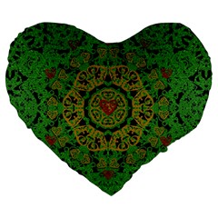 Love The Hearts  Mandala On Green Large 19  Premium Heart Shape Cushions by pepitasart