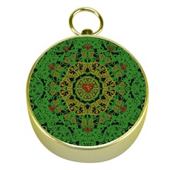 Love The Hearts  Mandala On Green Gold Compasses by pepitasart