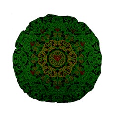 Love The Hearts  Mandala On Green Standard 15  Premium Flano Round Cushions by pepitasart