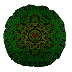 Love The Hearts  Mandala On Green Large 18  Premium Flano Round Cushions by pepitasart