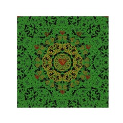 Love The Hearts  Mandala On Green Small Satin Scarf (square) by pepitasart