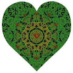 Love The Hearts  Mandala On Green Wooden Puzzle Heart by pepitasart