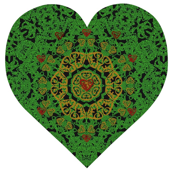 Love The Hearts  Mandala On Green Wooden Puzzle Heart