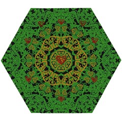 Love The Hearts  Mandala On Green Wooden Puzzle Hexagon