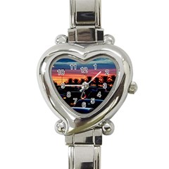 Urban Sunset Scene, Punta Del Este   Uruguay Heart Italian Charm Watch by dflcprintsclothing