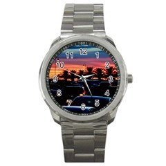 Urban Sunset Scene, Punta Del Este   Uruguay Sport Metal Watch by dflcprintsclothing