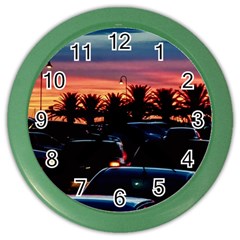 Urban Sunset Scene, Punta Del Este   Uruguay Color Wall Clock by dflcprintsclothing