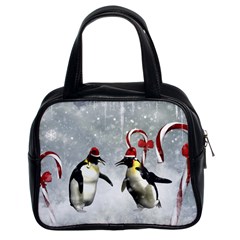 Funny Penguin In A Winter Landscape Classic Handbag (two Sides) by FantasyWorld7