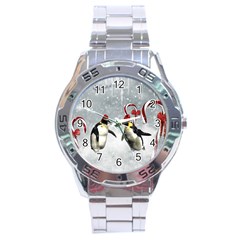 Funny Penguin In A Winter Landscape Stainless Steel Analogue Watch by FantasyWorld7