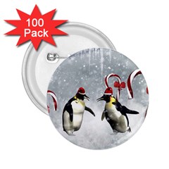 Funny Penguin In A Winter Landscape 2 25  Buttons (100 Pack)  by FantasyWorld7