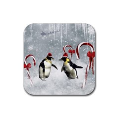 Funny Penguin In A Winter Landscape Rubber Coaster (square)  by FantasyWorld7