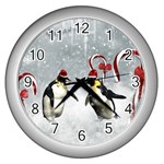 Funny Penguin In A Winter Landscape Wall Clock (Silver) Front