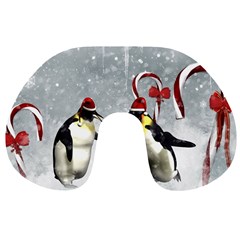 Funny Penguin In A Winter Landscape Travel Neck Pillow by FantasyWorld7