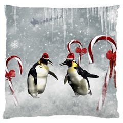 Funny Penguin In A Winter Landscape Large Flano Cushion Case (one Side) by FantasyWorld7