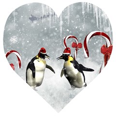 Funny Penguin In A Winter Landscape Wooden Puzzle Heart by FantasyWorld7