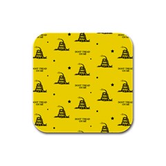 Gadsden Flag Don t Tread On Me Yellow And Black Pattern With American Stars Rubber Square Coaster (4 Pack)  by snek