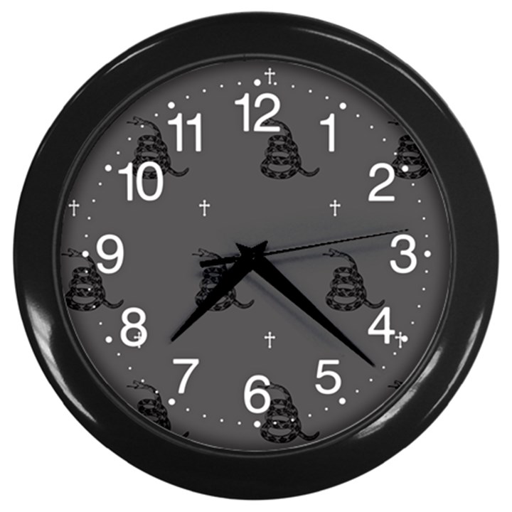 Gadsden Flag Don t tread on me black and gray snake and metal gothic crosses Wall Clock (Black)