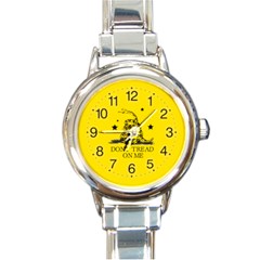 Gadsden Flag Don t Tread On Me Yellow And Black Pattern With American Stars Round Italian Charm Watch by snek