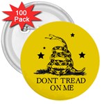 Gadsden Flag Don t tread on me Yellow and Black Pattern with american stars 3  Buttons (100 pack)  Front