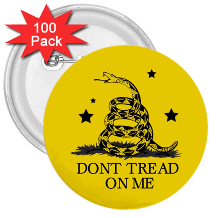 Gadsden Flag Don t tread on me Yellow and Black Pattern with american stars 3  Buttons (100 pack) 