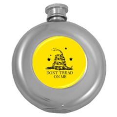 Gadsden Flag Don t Tread On Me Yellow And Black Pattern With American Stars Round Hip Flask (5 Oz) by snek