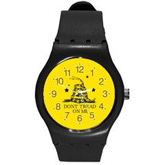 Gadsden Flag Don t Tread On Me Yellow And Black Pattern With American Stars Round Plastic Sport Watch (m) by snek